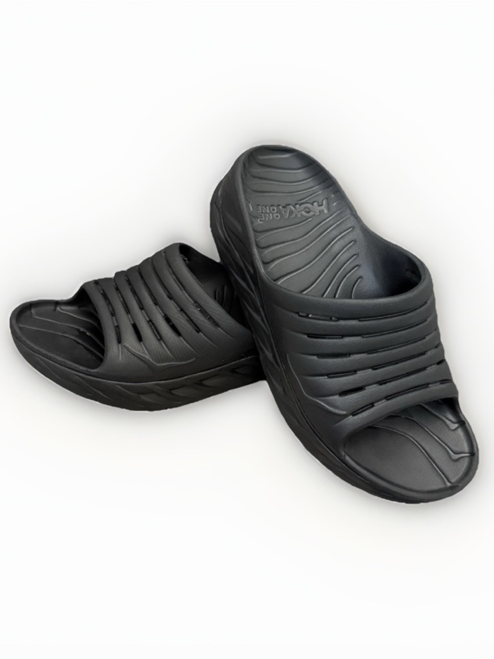 Hoka One One Ora Recovery Black Slip-On Slide Sandals Women’s 11 Men’s 9 Support - Picture 2 of 5